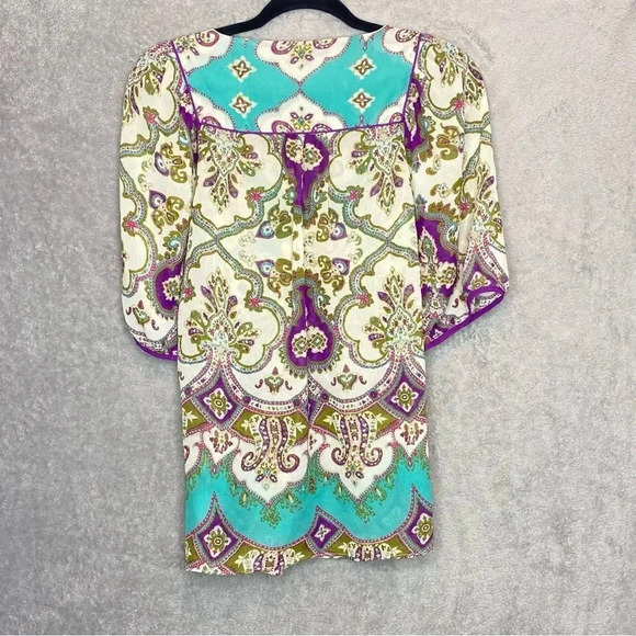NICOLE Millar 6 Small Top Shirt Green Paisley Short Sleeve Round Neck Keyhole - Picture 5 of 6